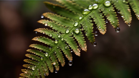 Water drops on fern leaf after rain in the morning. Natural background.の素材