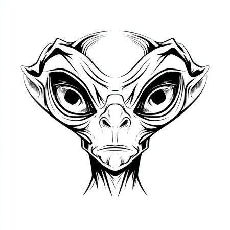 Vector illustration of an alien head isolated on white background. Design element for tattoo,...