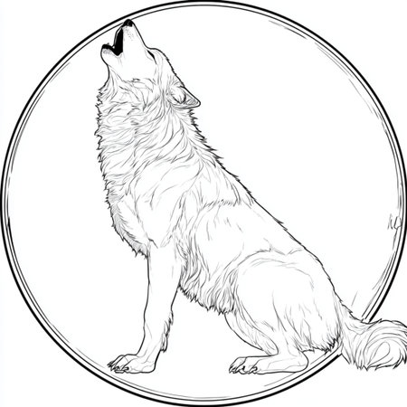 Illustration of a wolfdog in a circle on a white background