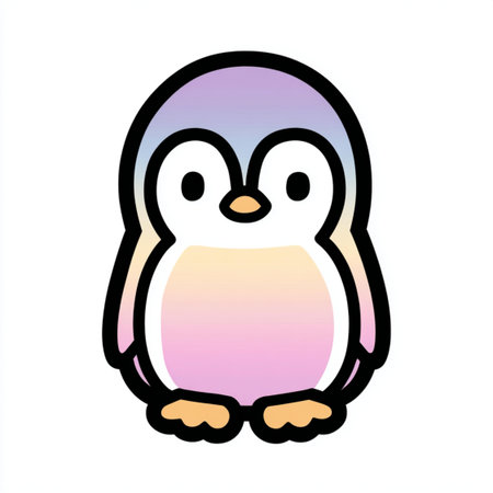 Cute cartoon penguin isolated on white background. Vector illustration.の写真素材