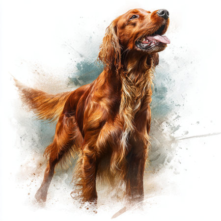 Beautiful Irish Setter dog on a white background. Digital painting