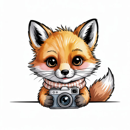 Cute fox with a camera. Vector illustration of a cute fox.の写真素材