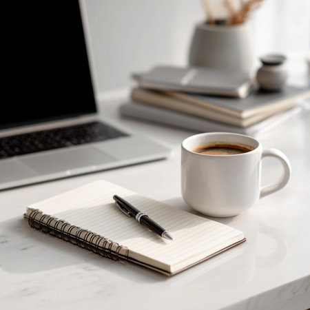 Cup of coffee on marble table, selective focus