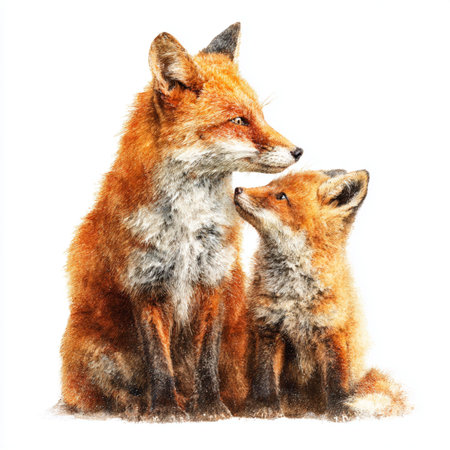 Two foxes. Isolated on white background. Watercolor illustration.