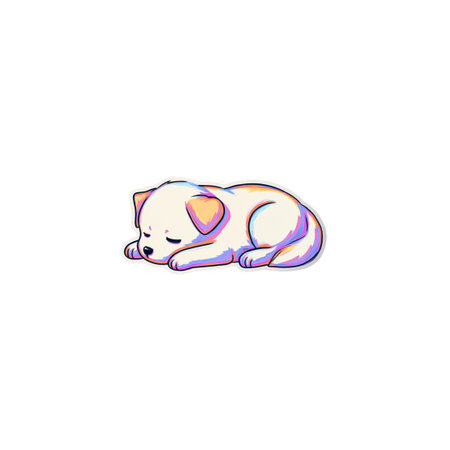 Cute sleeping puppy, vector illustration isolated on white background. Cute cartoon dog, pet icon.の写真素材