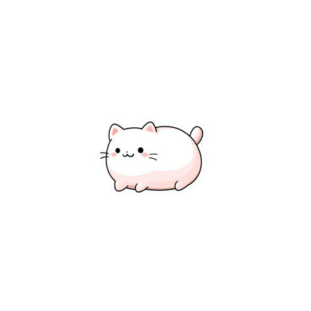 Cute cartoon white cat isolated on white background. Vector illustration.の写真素材