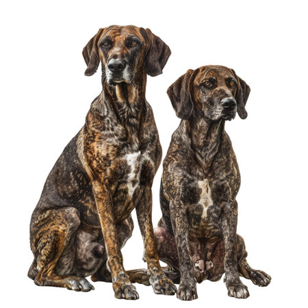 Two Rhodesian Ridgeback dogs sitting and looking at the camera, isolated on white