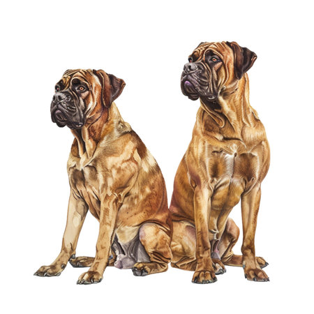 Watercolor portrait of two mastiff dogs. Isolated on white backgroundの写真素材