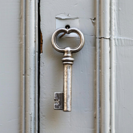 Old metal key on the door of a house in Bologna Italy