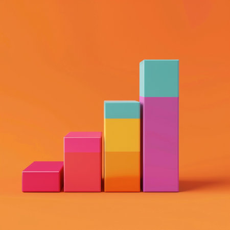 Colorful bar chart on orange background. 3d render illustration.