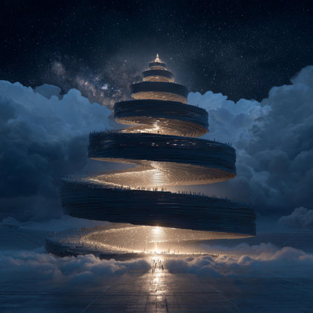 Starry sky with clouds and pagoda. 3D rendering.