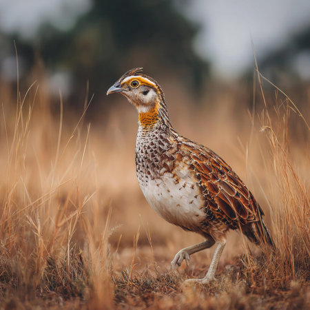 Portrait of a white-fronted partridge in the field