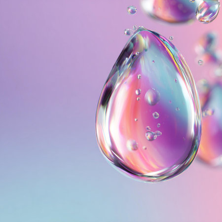 Water droplets on a pink background. Water drops in water.
