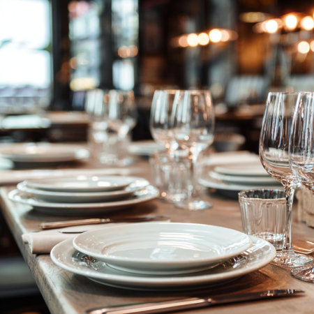 Selective focus point on Table setting in restaurant - Vintage Light Filter