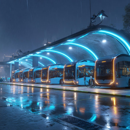 Bus station at night in an urban city. Long exposure.