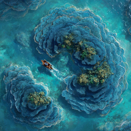 Aerial view of a boat in the sea. Top view.