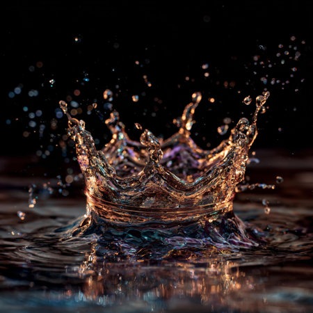 Beautiful water splashes. Splash effect after collision a falling drops with water Surface