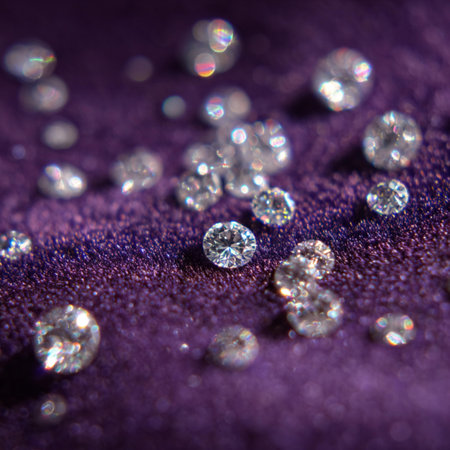 shiny diamonds on purple background macro close up with shallow depth of field