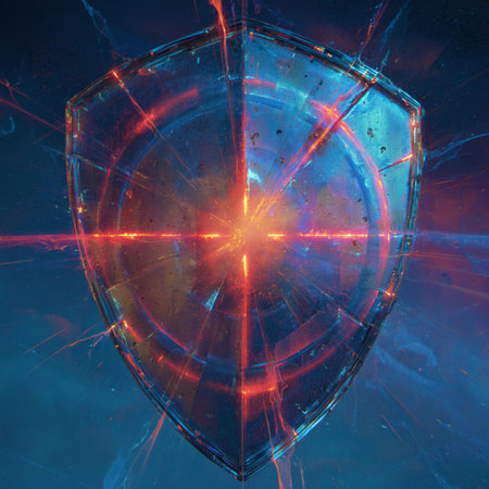 Shield in space, computer generated abstract background, 3D rendering.
