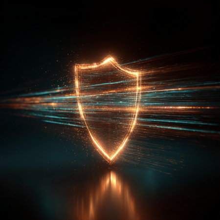 Glowing shield on a dark background, computer generated abstract background, 3D rendering