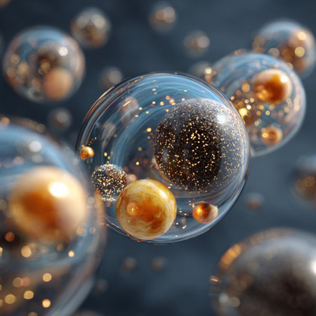 3d rendering of abstract background with glass balls floating in space.