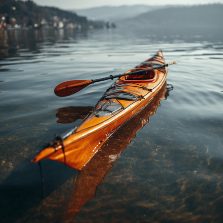 kayak on the lake in the evening, beautiful photo digital picture