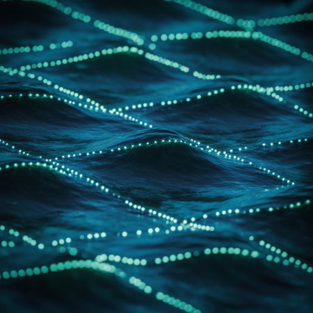 Abstract 3d rendering of waves with bokeh lights on it