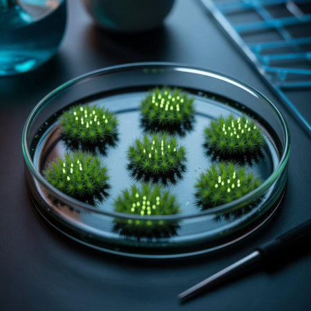 Genetically modified plants in petri dish. Biotechnology concept.
