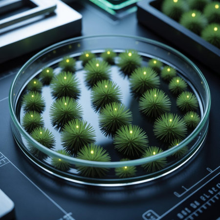 3d rendering of green plant in petri dish with blurred background