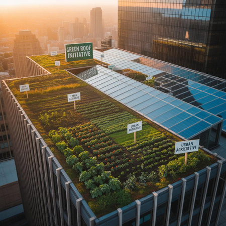 Aerial view of a modern city with modern skyscrapers and green trees