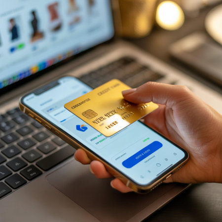 woman hand holding credit card and using smart phone for online shopping on the internet