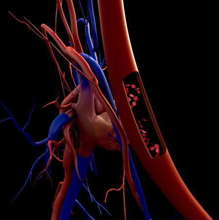 blood vessels, artery shown with a cut out section, High quality rendering with original textures...