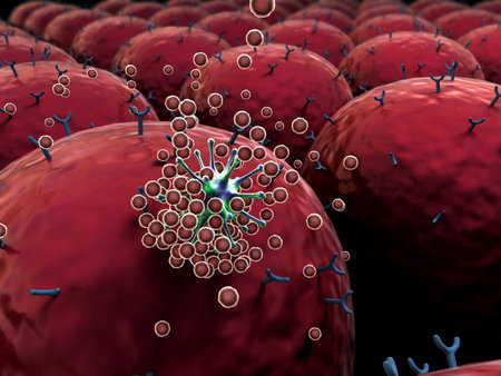 field of cells, field of cells with receptors, Human Immune System attack the virus