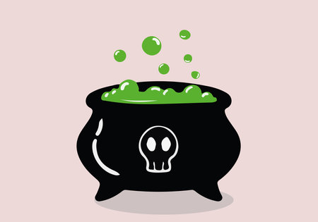 Boiling Witch Cauldron with Steaming Poison as Magical Object and Witchcraft Itemのイラスト素材