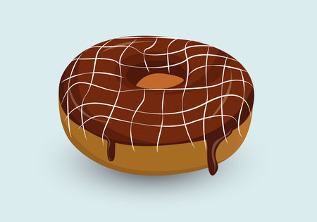 Donut isolated on a white background. Cute, colorful and bright donut with cocoa glaze and white cream. Simple modern design. Realistic vector illustration.のイラスト素材