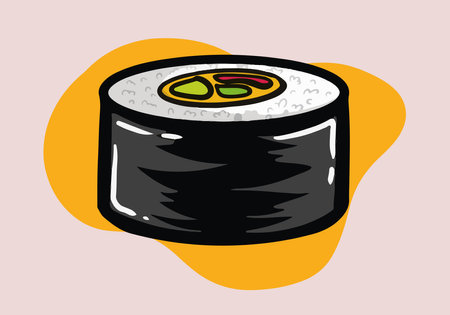 Hand Drawn sushi. Asian food sushi. Sushi illustration with trout fish, salmon in trendy minimalism style.のイラスト素材