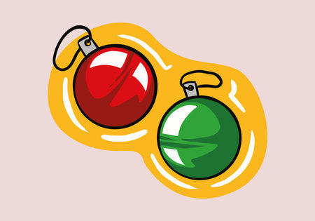 Hand drawn Red and green Christmas ball with isolated background. Christmas decorationsのイラスト素材