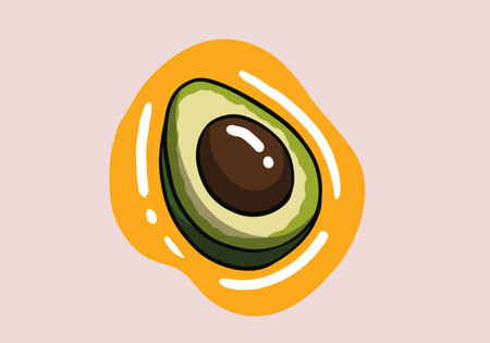 Hand drawn half avocado with leaf and seed. isolated on background. vector illustration.のイラスト素材