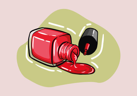 Red Nail polish bottle banner design. Stock vector illustration. For nail bar, beauty salon, manicurist, stickers and social mediaのイラスト素材