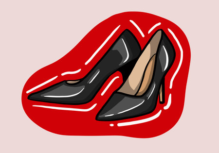 Hand drawn vector illustration of elegant fashionable black women's shoes with high heel isolated on backgroundのイラスト素材