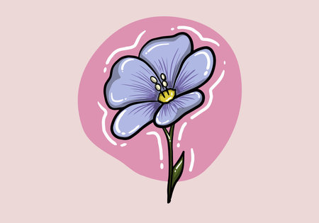 Hand drawn beautiful purple flower isolated on background. Purple flower with green leaves. Spring plant for banner, social media, poster, flyer or greeting card. orchid flowerのイラスト素材