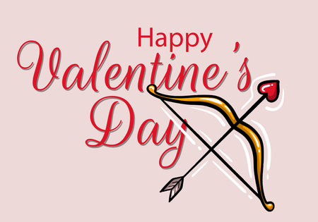 Happy Valentine's Day Vector Design. Valentine's Day Vector With Heart Arrow and Bow. Valentine's Day Design for Poster, Social Media, Banner or Advertisement.のイラスト素材