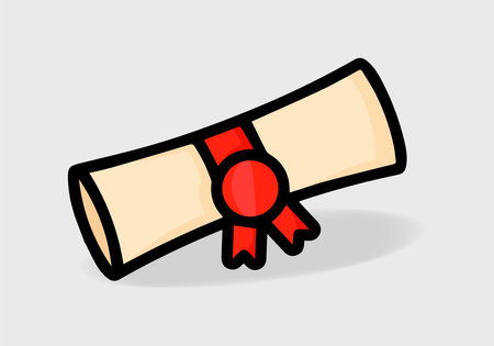 diploma roll graduate letter manuscript ribbon achievement ceremony vector illustration isolatedのイラスト素材