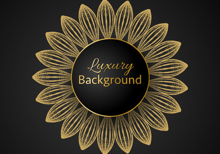 Golden luxury background vector. Gold black pattern frame design. ornament for wedding party invitation, fashion cover, spa beauty, bridal or yoga salon flyer,の写真素材