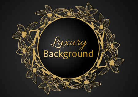 Elegant banner with intricate, parallel golden lines on a dark background. Vector pattern, abstract geometric.のイラスト素材