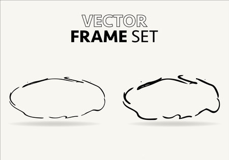 Doodle oval. Hand-drawn ellipse, round grunge frame and circled doodle isolated icon set on white.のイラスト素材