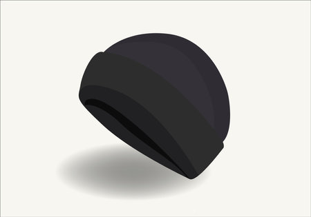Black Beanie Hat With Folded Template On White Background, Vector Fileのイラスト素材