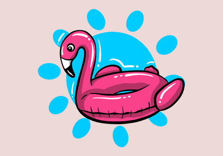 cartoon Flamingo swimming rings. Colorful floating rings. Life saving floating lifebuoy for beach. Beach accessories.のイラスト素材