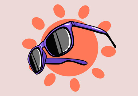 Hand drawn summer concept sun glasses. Summer design colorful cartoon sun glasses.