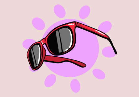Hand drawn summer concept sun glasses. Summer design colorful cartoon sun glasses.のイラスト素材